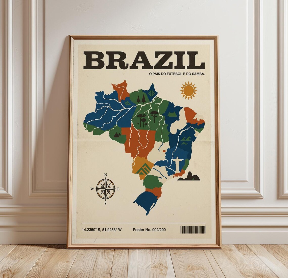 Brazil Map Poster, Vintage Travel Poster