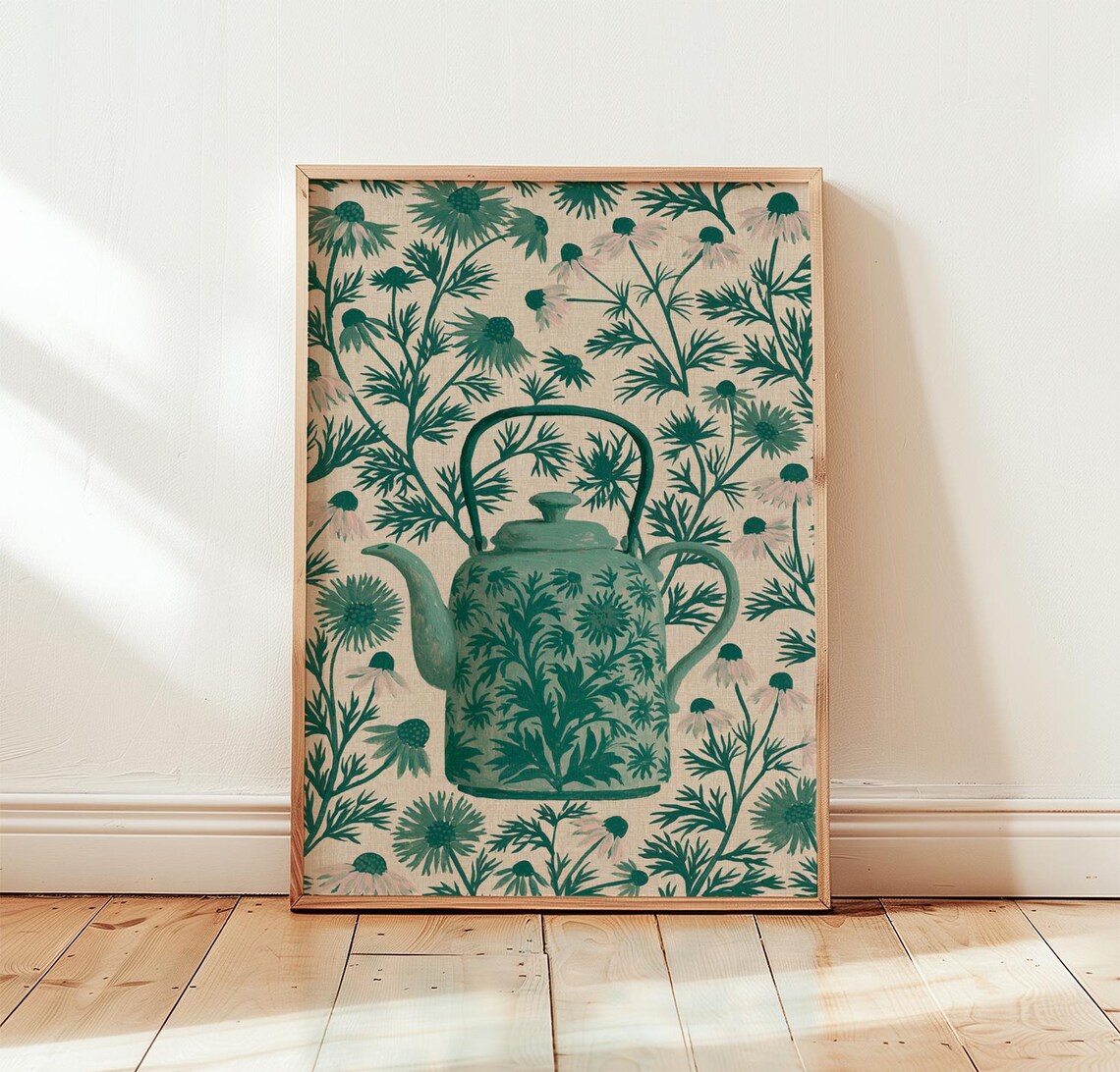 Botanical Teapot Vintage Chamomile Art Print
