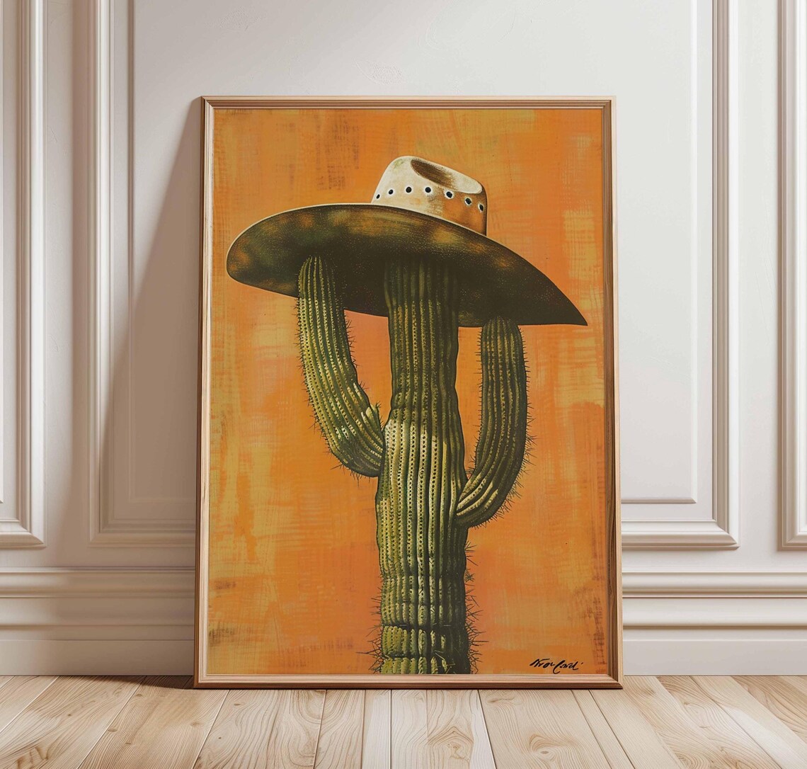 Cowboy Cactus Funny Western Art Print, Desert Decor