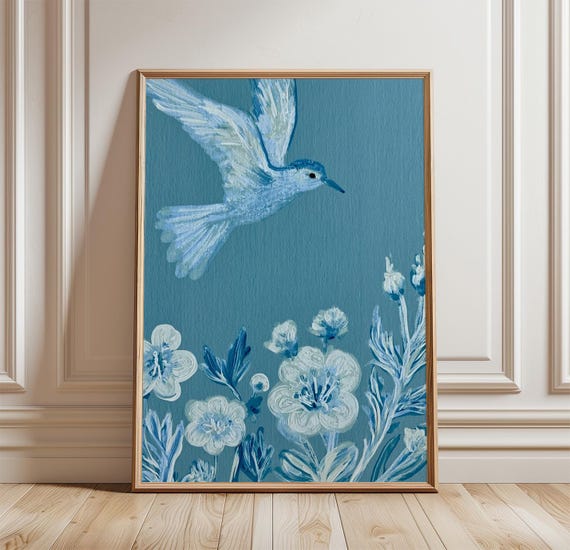 Blue Bird Botanical Art Print