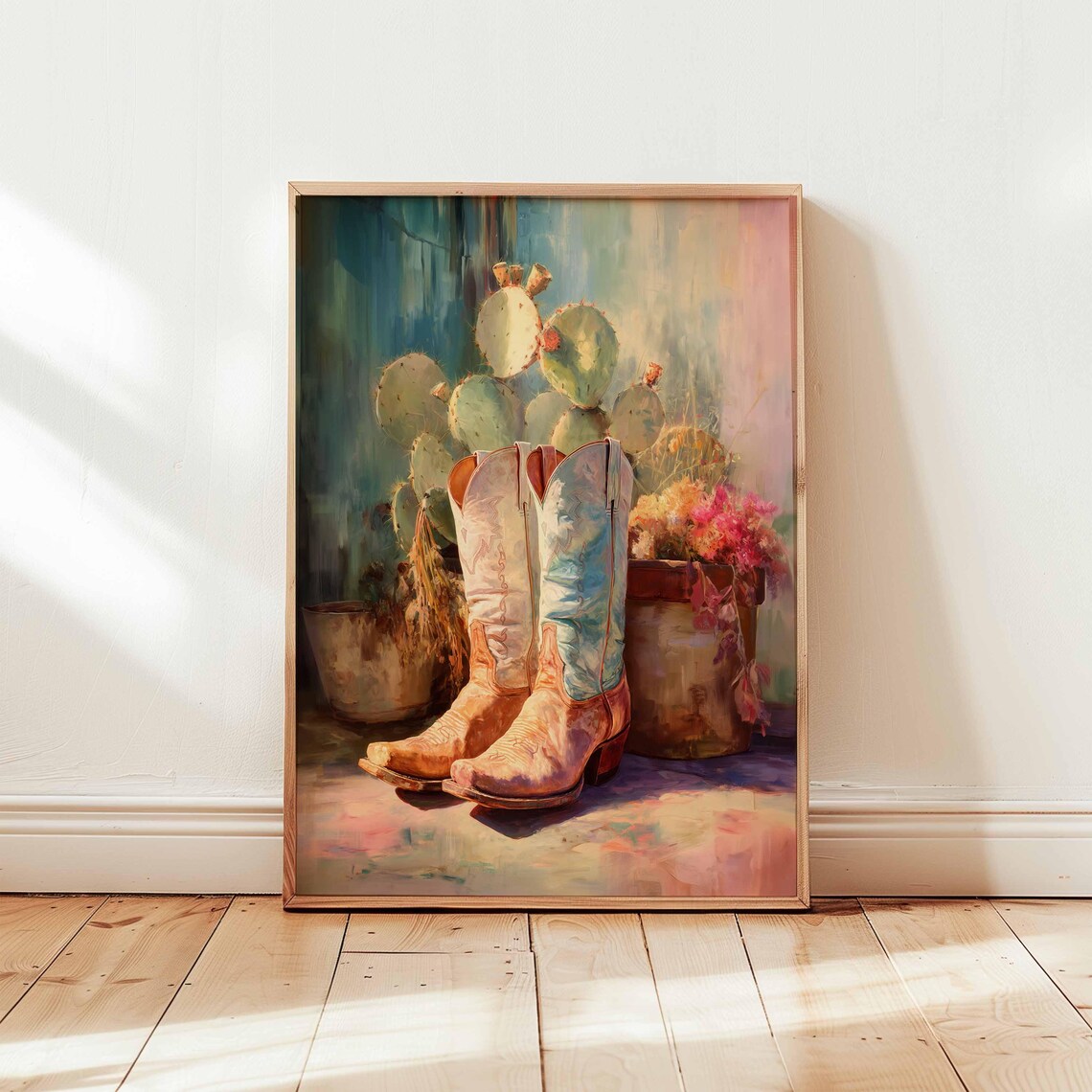 Cowgirl Boots Cactus Desert Painting Western Rustic Country Wall Art