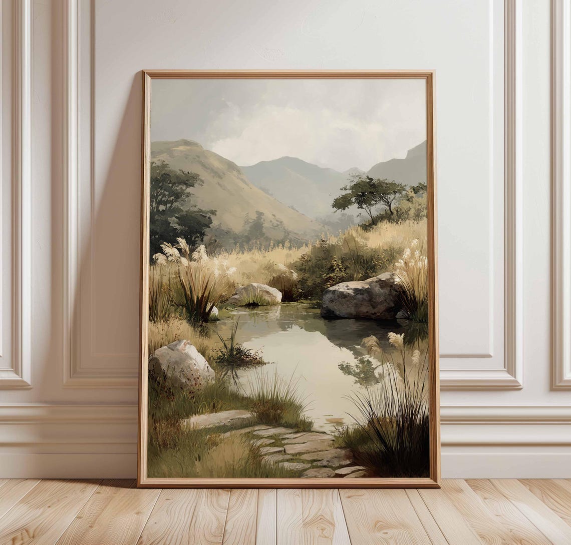 Rustic Mountain Pond Countryside Landscape Neutral Nature Poster
