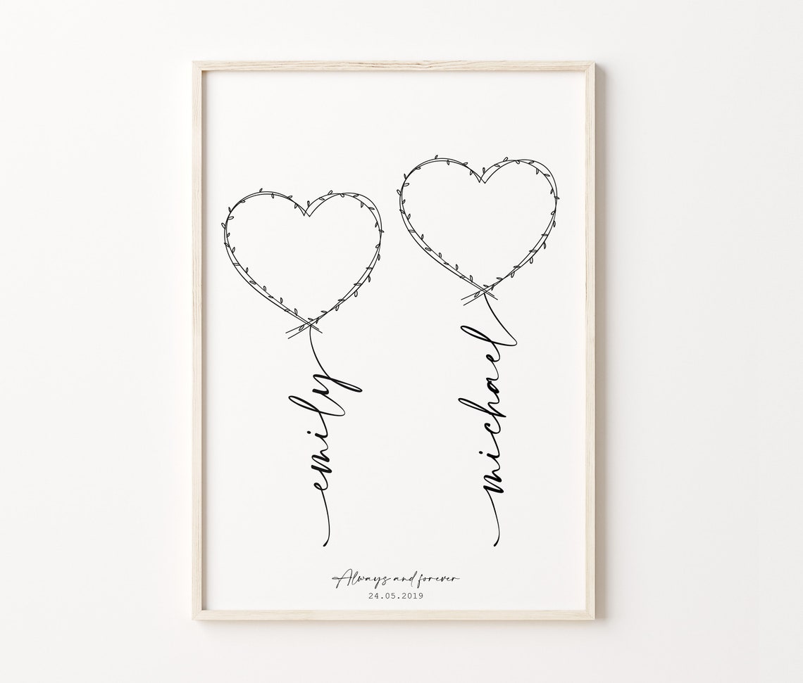 Emily Michael Heart Balloons Personalized Couples Wall Art Print - Image 3