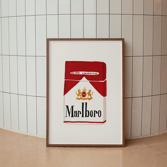 Retro Bar Cart Art Red Wall Poster Marlboro Print Funky Entryway Decor Vintage Matchbox Bedroom Trendy