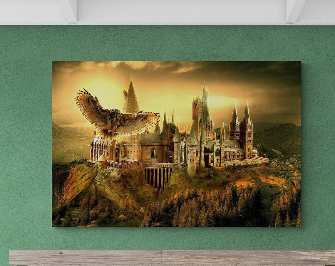 Castle Wall Art Wizard School Print Owl And Castle Painting Ready To Hang - Image 2