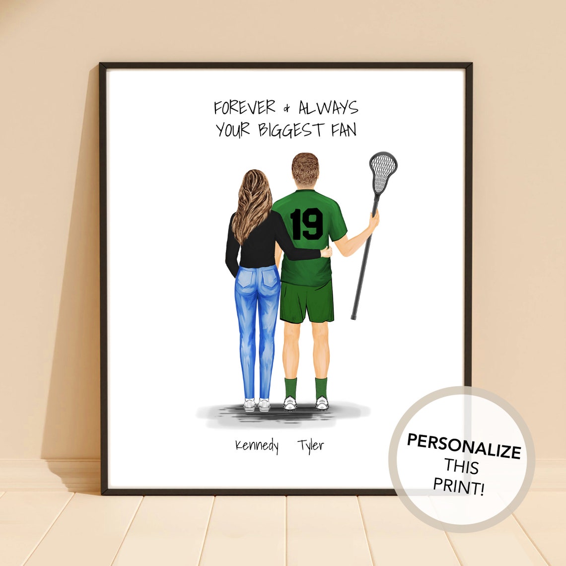 Personalized Lacrosse Player 27 Biggest Fan Couples Sports Poster - Image 2