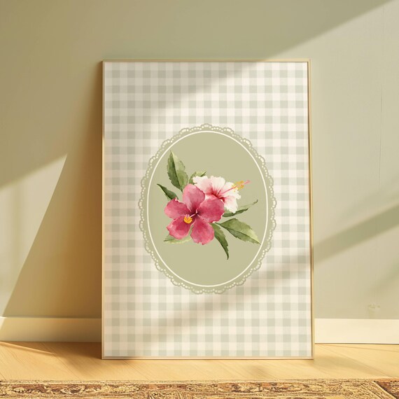 Hibiscus Illustration Print Abstract Painting Botanical Trendy Decor Pink And White Wall Art Flower
