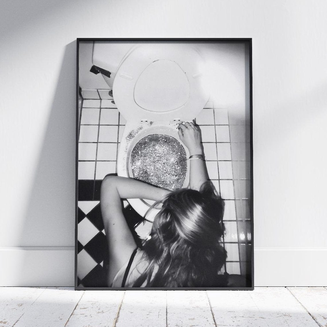 Woman After The Party Print Funny Bathroom Art Black And White Print Vintage Print Girl Bathroom Decor Teen Girl Bedroom