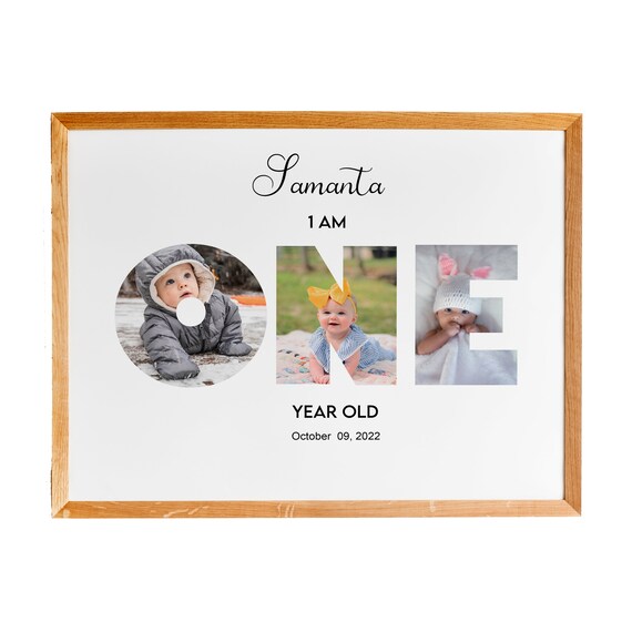 Personalized Baby First Birthday Photo Collage ONE Letters Keepsake Poster