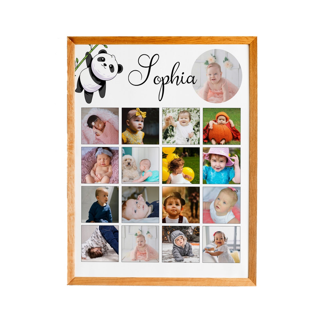Personalized Baby First Year Panda Photo Collage Nursery Decor Poster