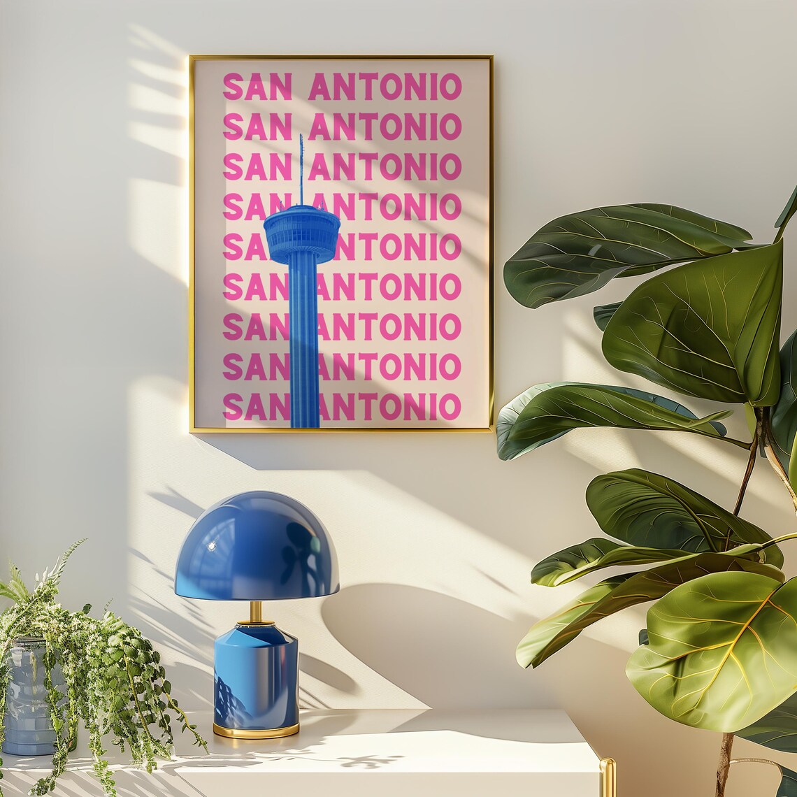 San Antonio Pink Preppy Retro Travel Poster