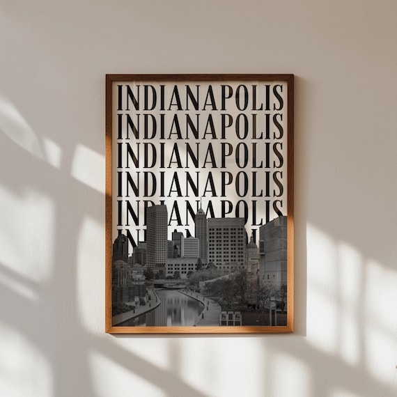 Indianapolis Skyline Black and White Typography City Art Poster
