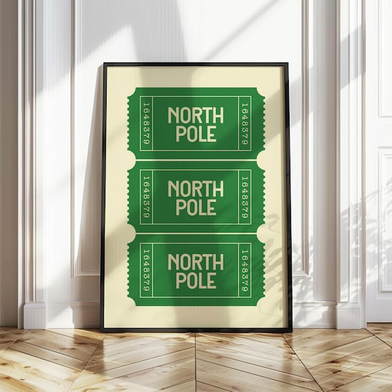 Green North Pole Ticket Retro Christmas Holiday Decor Poster