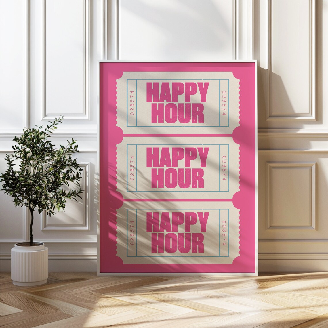 Happy Hour Pink Ticket Retro Bar Cart Trendy Wall Decor Poster - Image 4