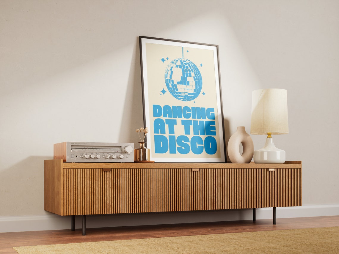 Dancing At The Disco Poster Blue Disco Ball Retro Typography - Image 2