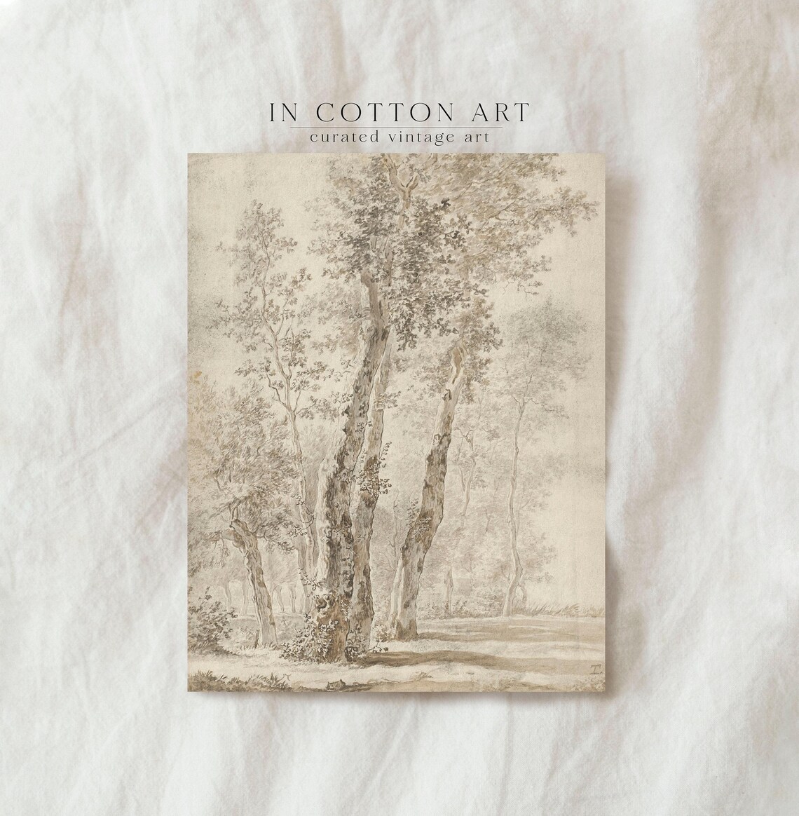 Vintage Landscape Sketch, Rustic Autumn Art Print