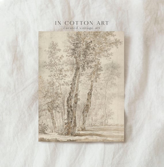 Vintage Landscape Sketch, Rustic Autumn Art Print