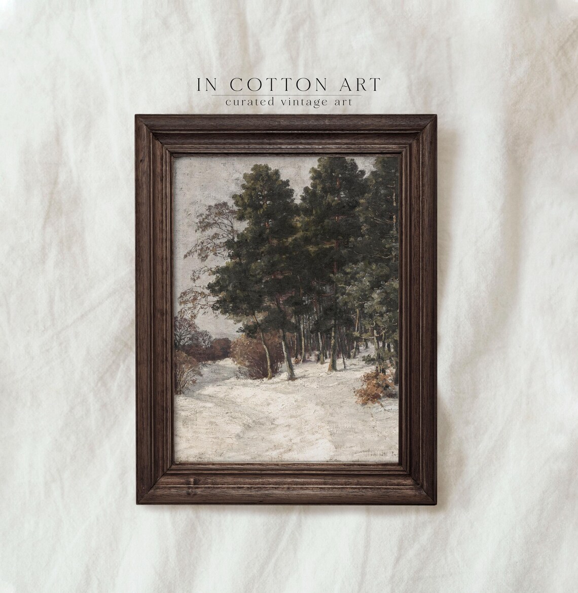 Snowy Pine Forest Christmas Vintage Art Print
