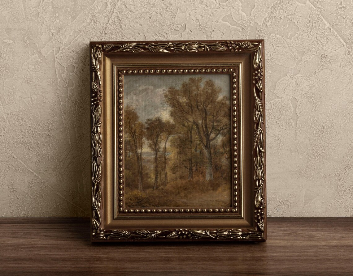 Tall Autumn Forest Earthy Brown Vertical Landscape Oil Painting - Image 2