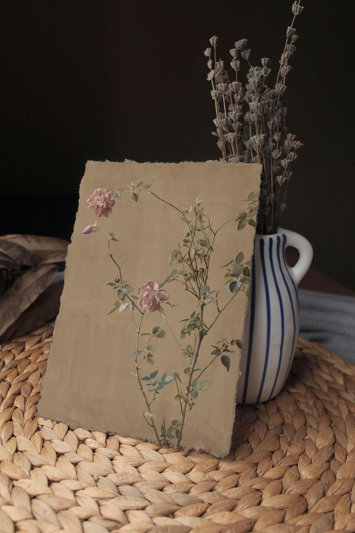 Vintage Botanical Rose Art Print, Rustic Farmhouse - Image 2