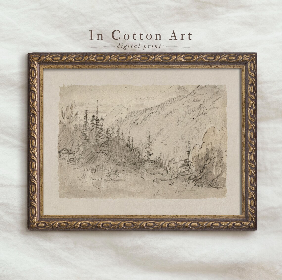 Rustic Winter Mountain Cabin, Minimalist Art Print