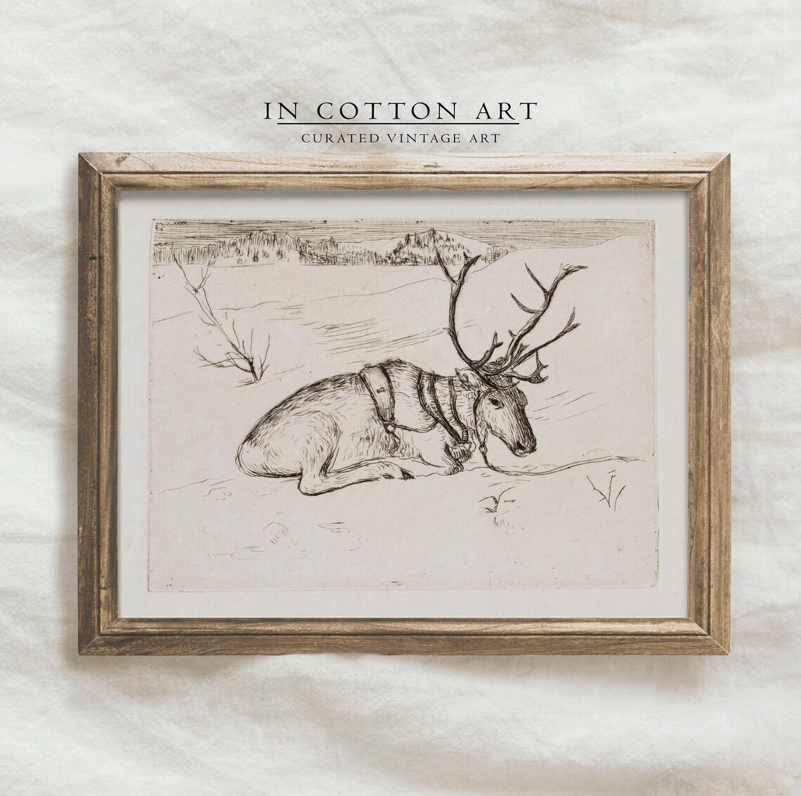 Vintage Christmas Reindeer Drawing, Farmhouse Art Print - Image 4