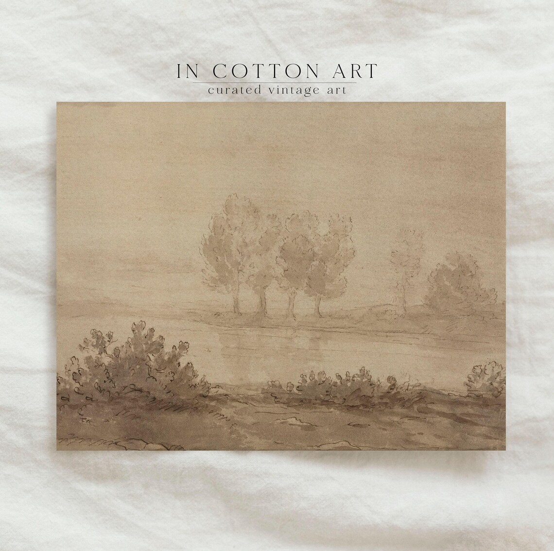 Monochromatic Brown Ink Trees Vintage Landscape Art Print