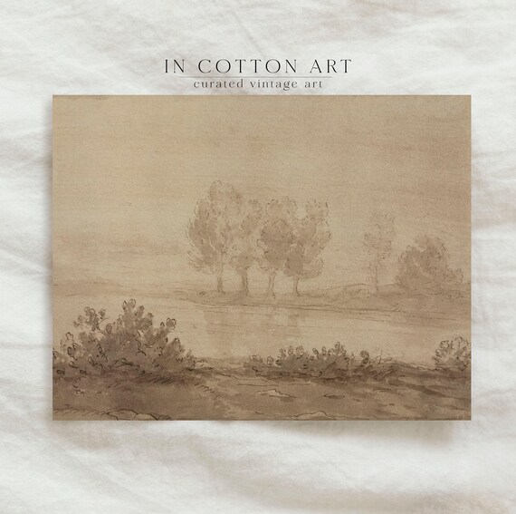 Monochromatic Brown Ink Trees Vintage Landscape Art Print