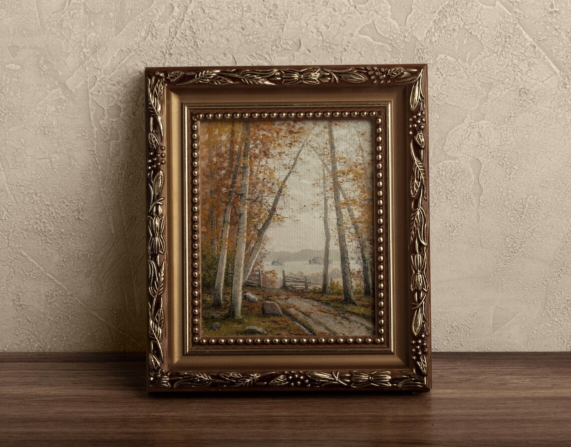 Autumn Birch Trees Woodland Path to Lake Framed Fall Painting - Image 4