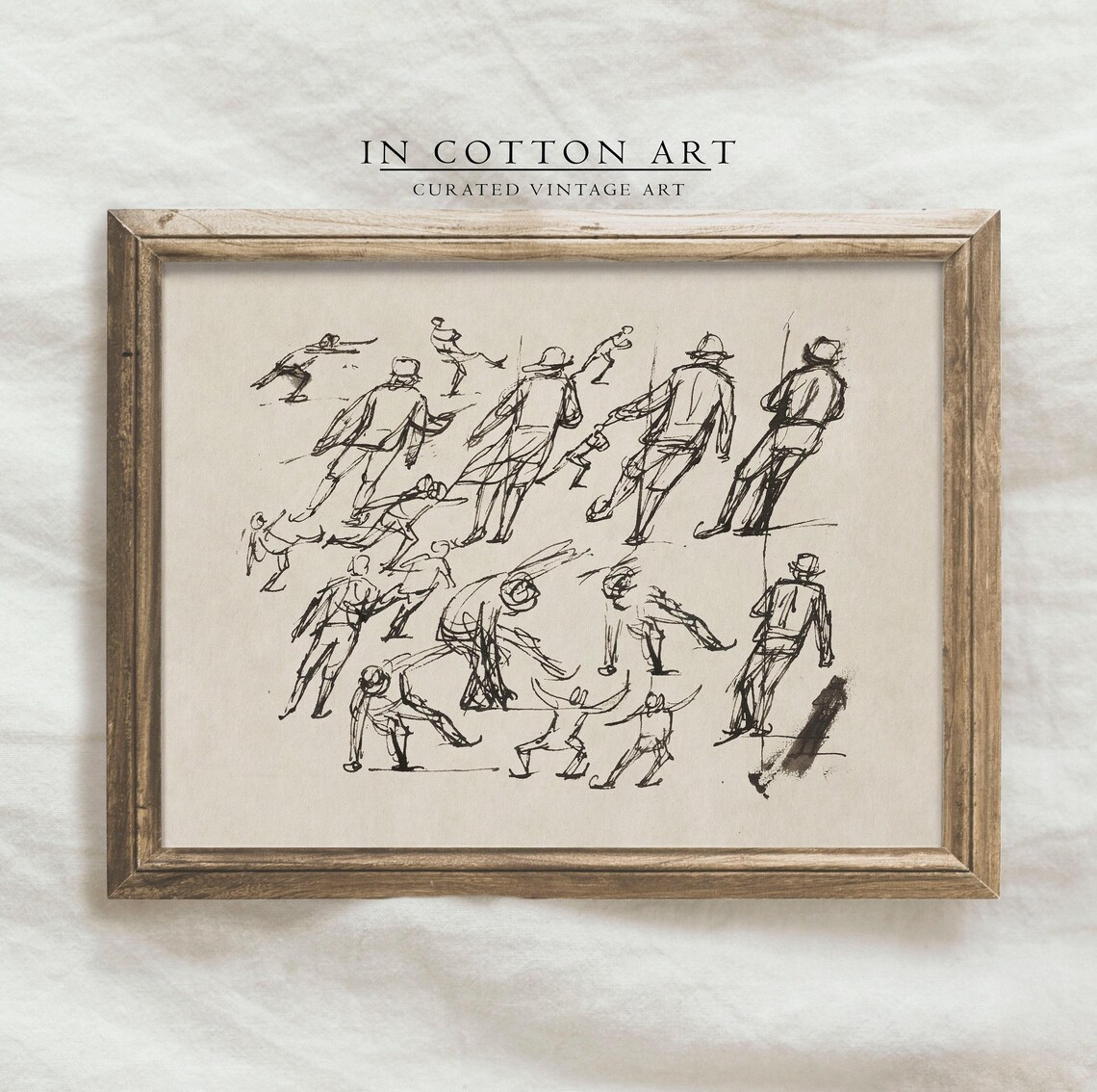 Vintage Figure Sketch Sheet Ice Skater Studies Winter Drawing Print - Image 4