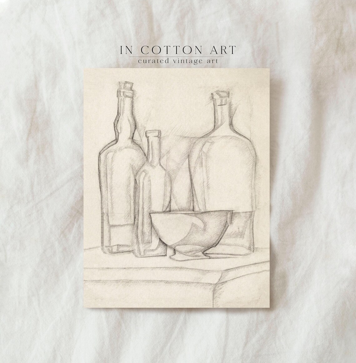 Vintage Still Life Sketch, Modern Cottage Art Print