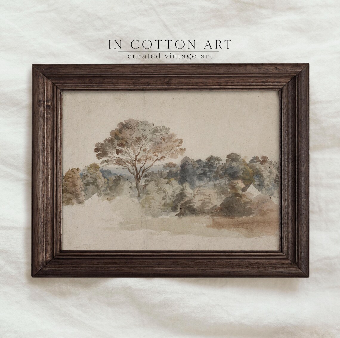Pastel Watercolor Woodland Trees Delicate Study Framed Art Print - Image 2