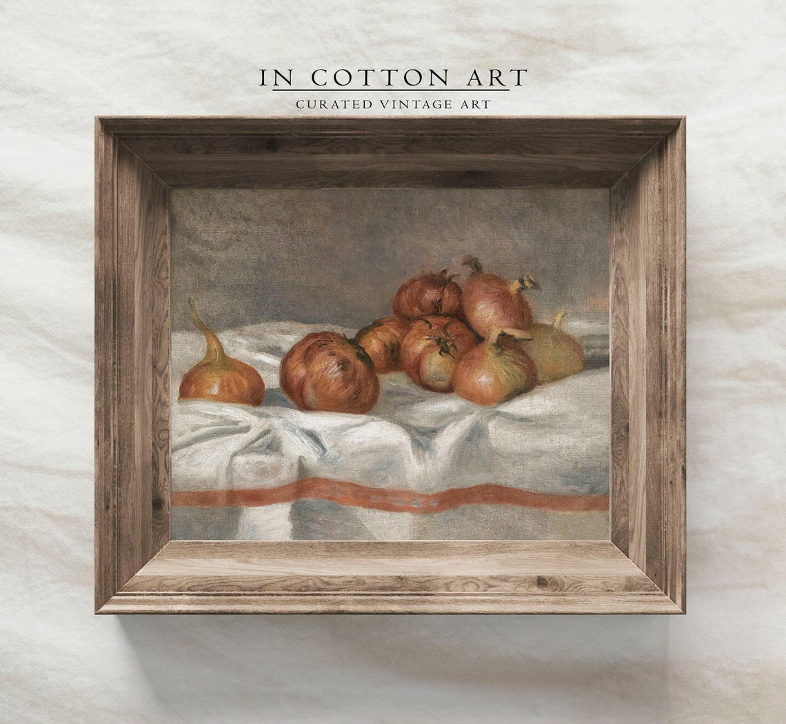 Rustic Onion Still Life Vintage Kitchen Oil Painting Wall Art - Image 4