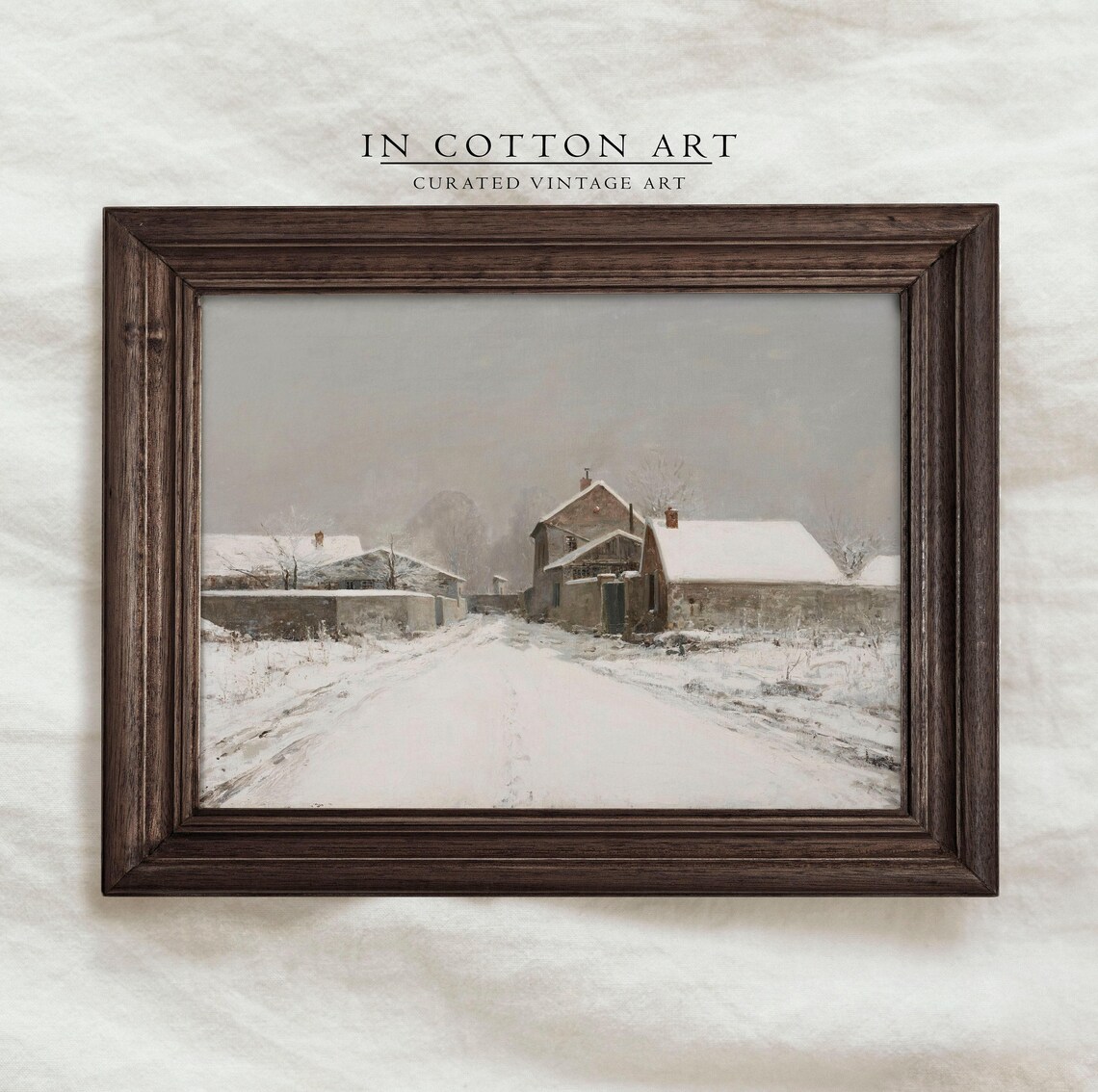 Snowy Village Street Winter Farmhouses Vintage Holiday Art Print - Image 3