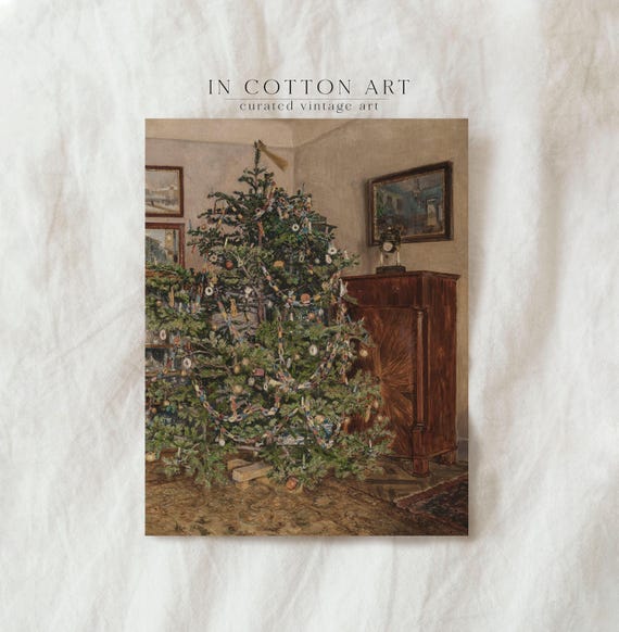 Vintage Country Christmas Tree Art Print, Holiday Decor