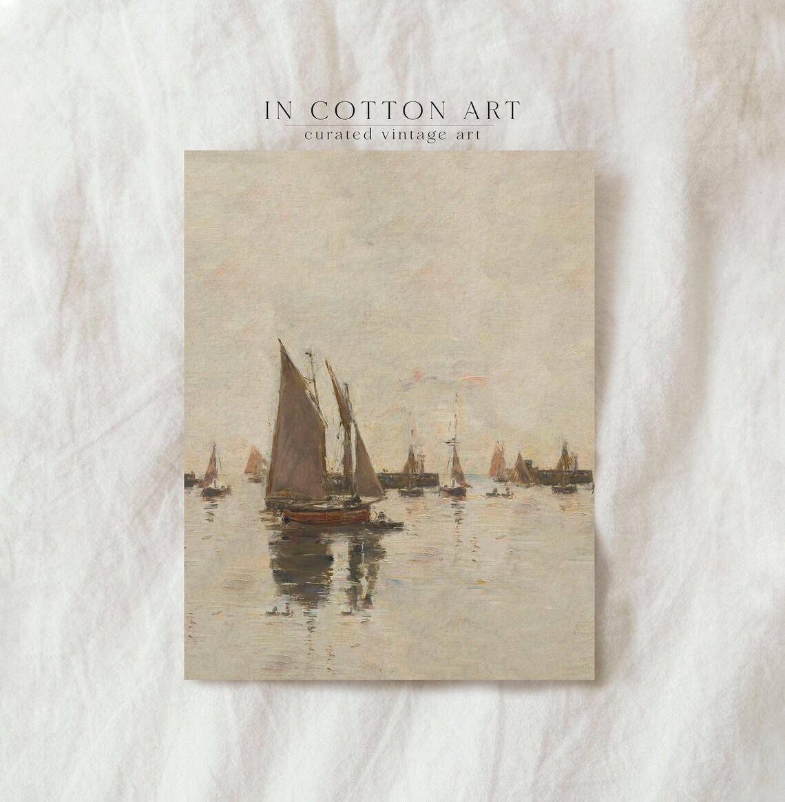 Neutral Sailboat Oil Painting, Rustic Coastal Art Print