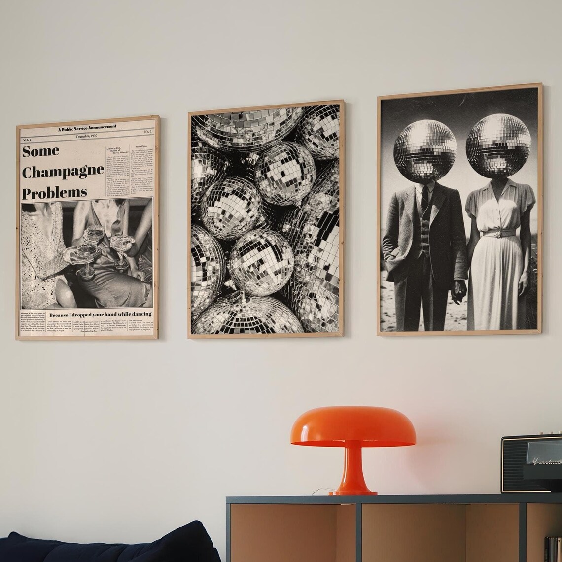 Disco Ball Headlines Vintage Newspaper Photo 3 Piece Poster Set