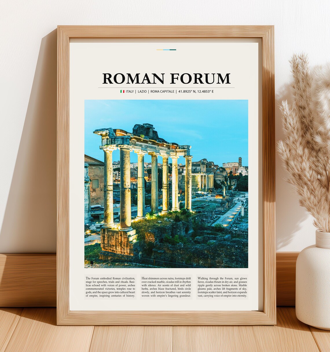 Roman Forum Italy Travel Ancient Ruins Temple Columns Rome Landmark Poster