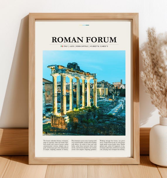 Roman Forum Italy Wall Art Ancient Rome Vintage Travel Poster Print Physical Shipped Gallery Decor Historic Artwork
