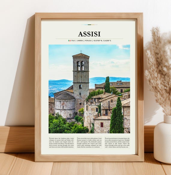 Assisi Travel Poster Umbria Italy Wall Art Medieval Town Landscape Print Highresolution Decor