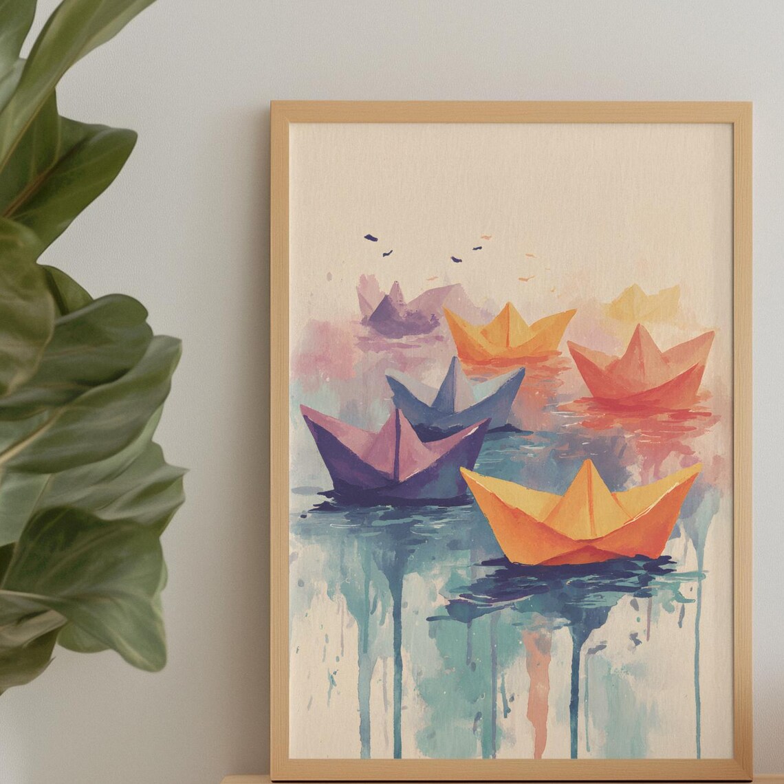 Whimsical Origami Paper Boats Floating on Water Gradient Poster