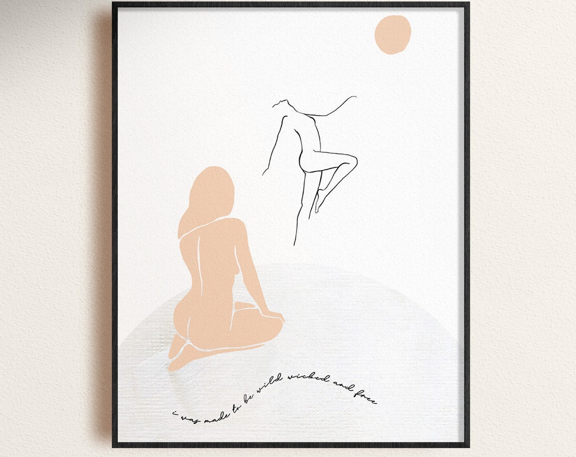 Woman Line Art Nude Figure With Inspiring Quote Boho Wall Poster
