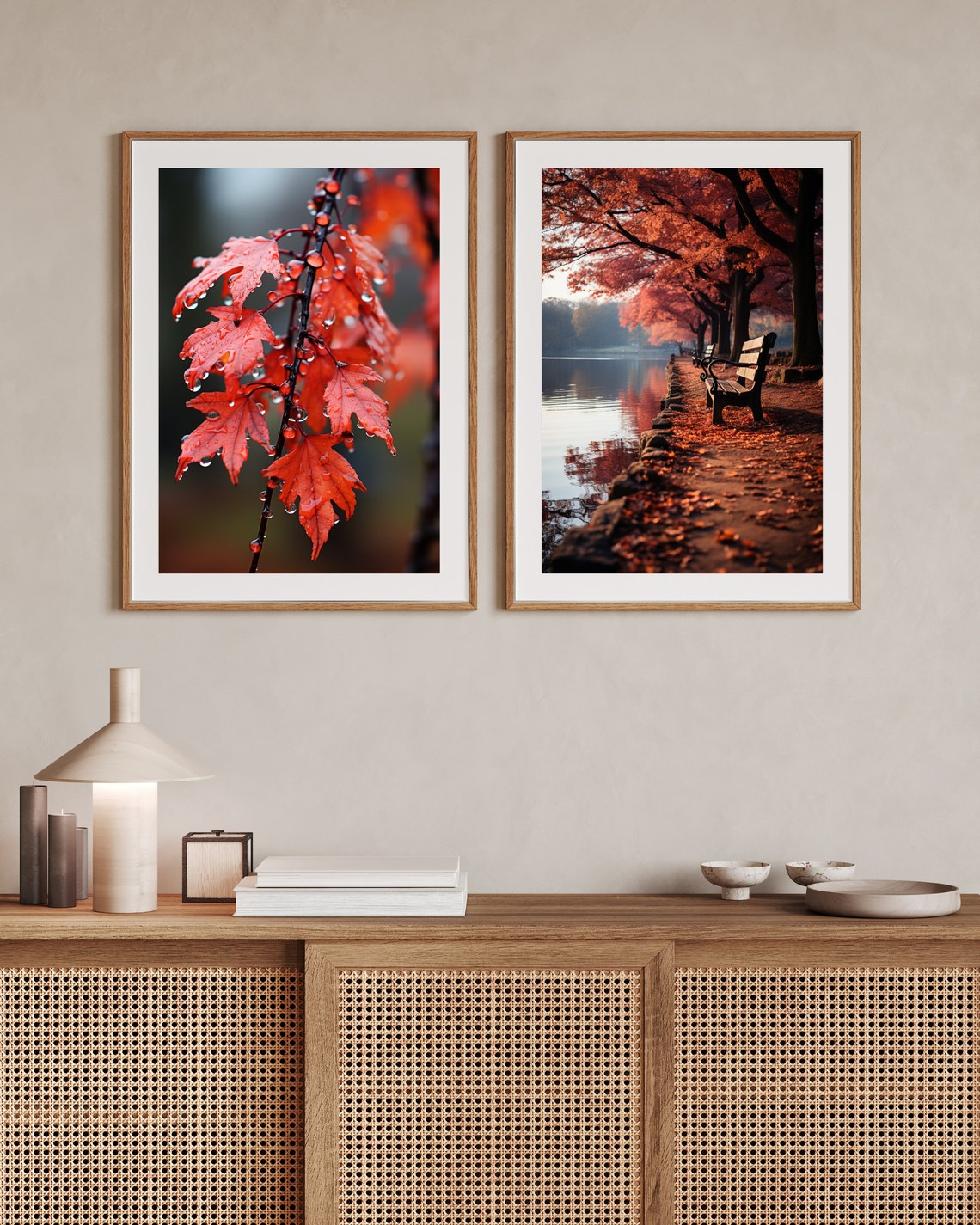 Red Maple Branch With Raindrops Macro Close Up Nature Autumn Poster - Image 2