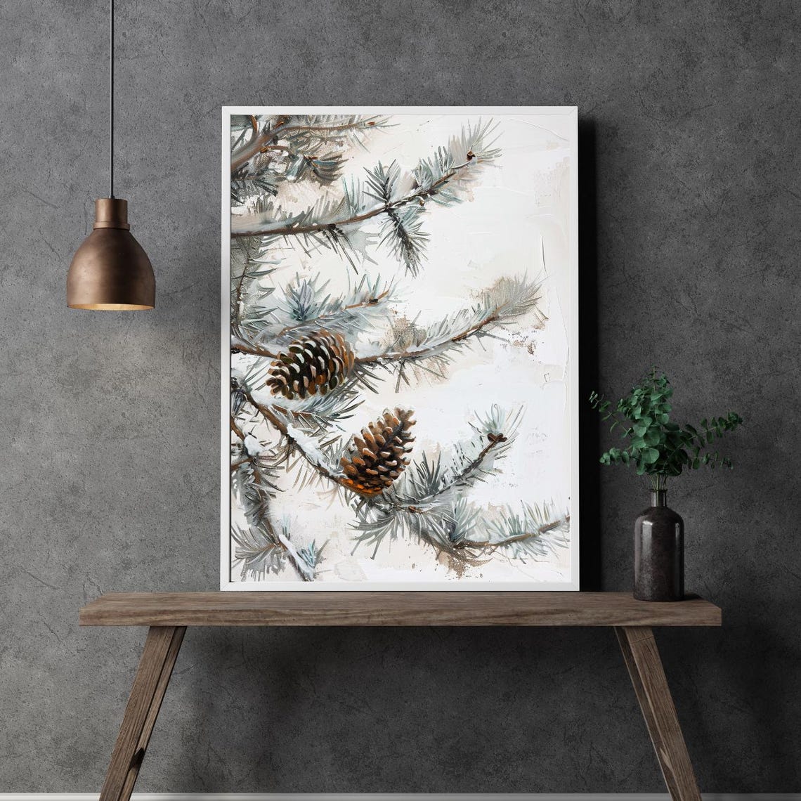 Snowy Pine Branches Pine Cones Soft Winter Watercolor Poster - Image 2