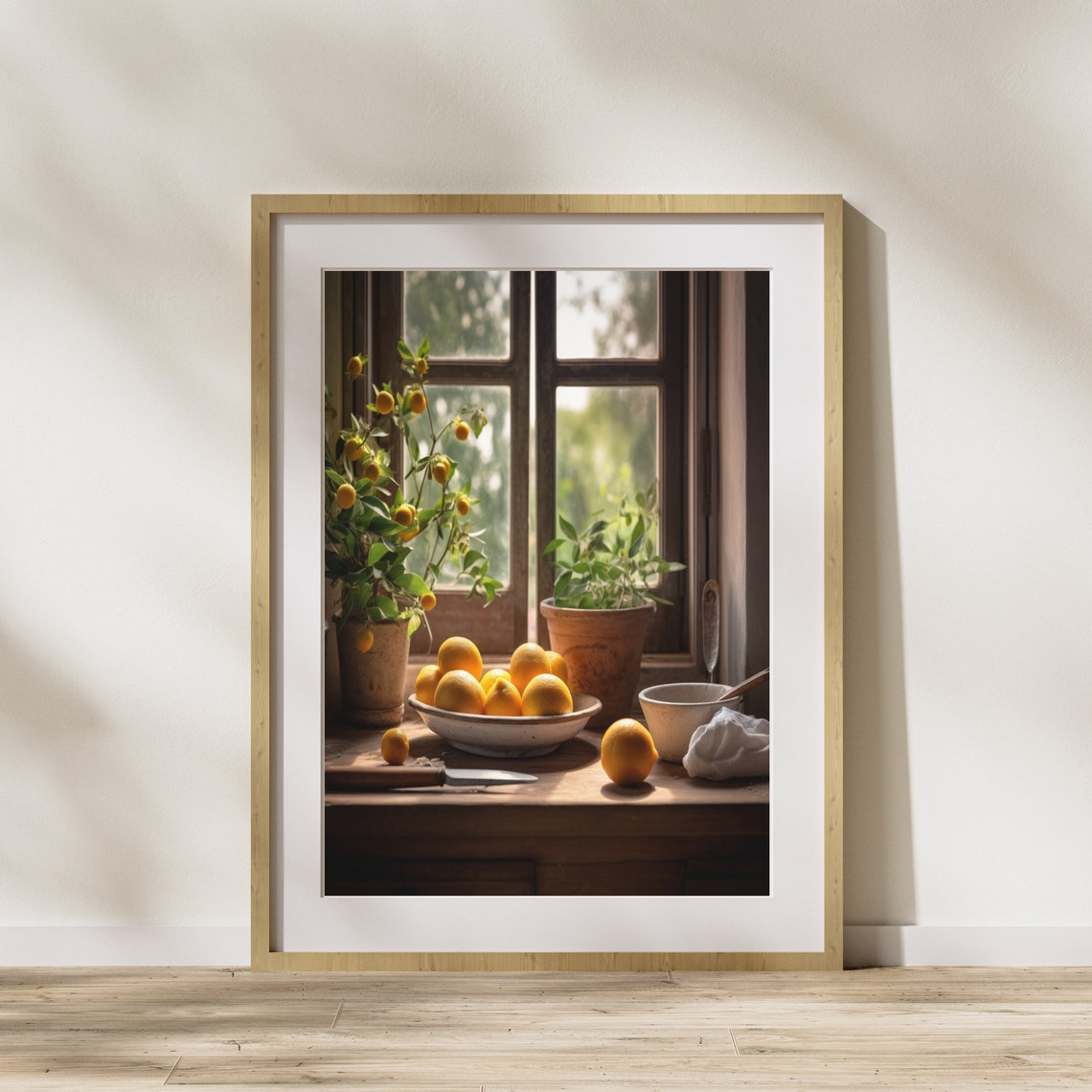 Farmhouse Windowsill Lemons Potted Herbs Sunlit Kitchen Poster