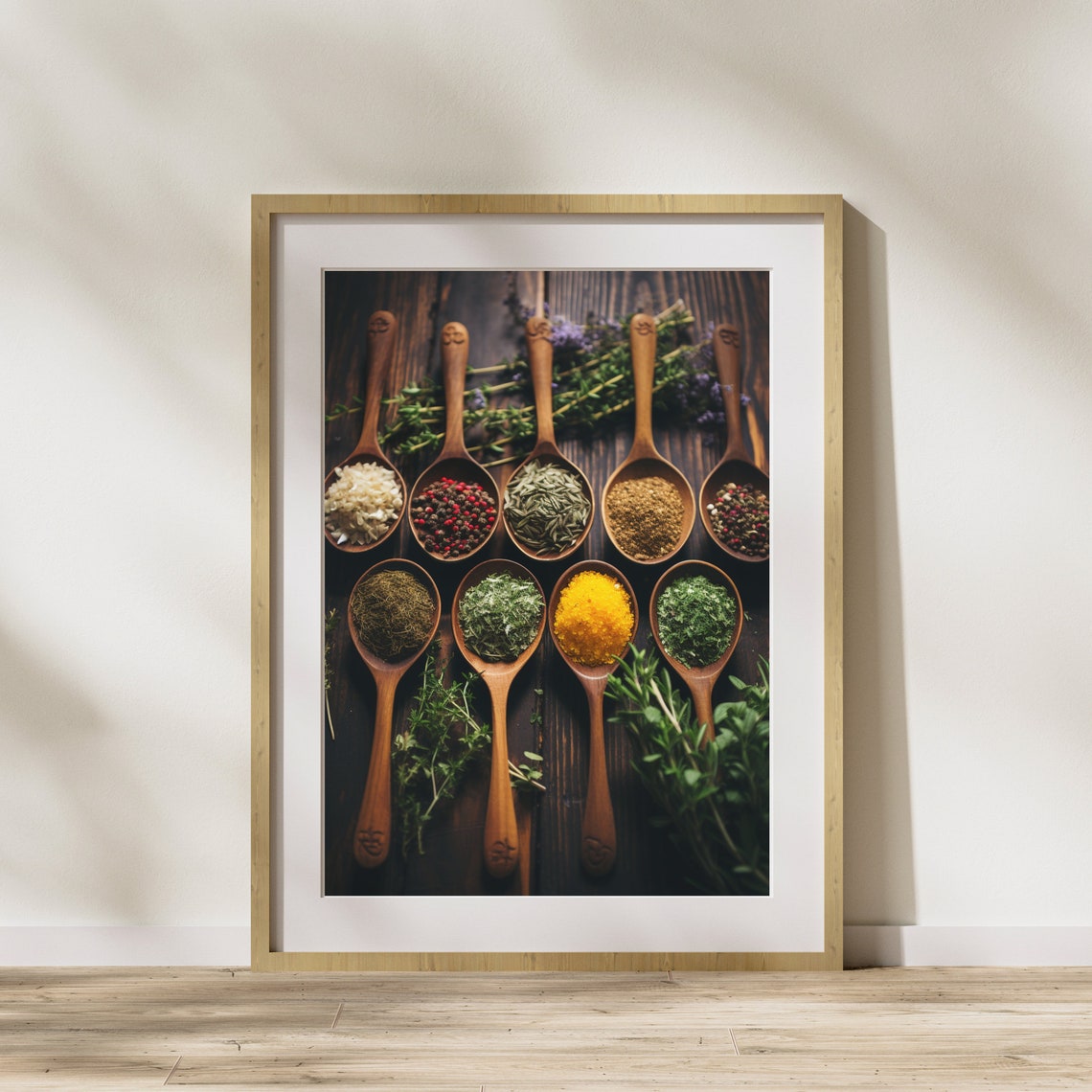 Wooden Spoons Colorful Spices Rustic Kitchen Herb Art Poster