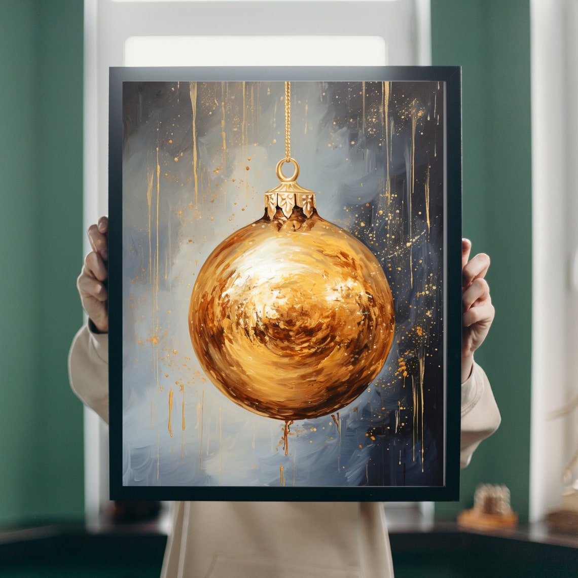 Golden Christmas Bauble Painterly Art Festive Holiday Poster