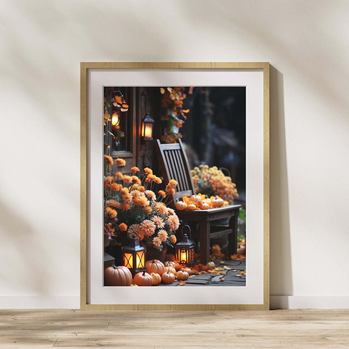 Cozy Autumn Porch With Lanterns Pumpkins Evening Glow Fall Poster