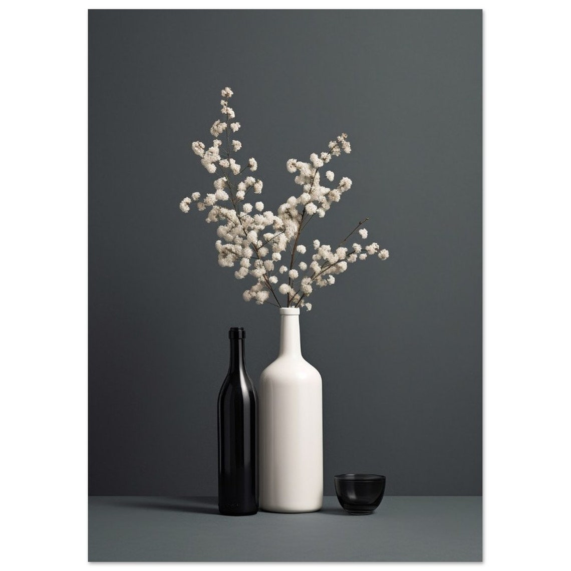 Black And White Still Life Baby's Breath Flowers Vase Photo Poster - Image 2