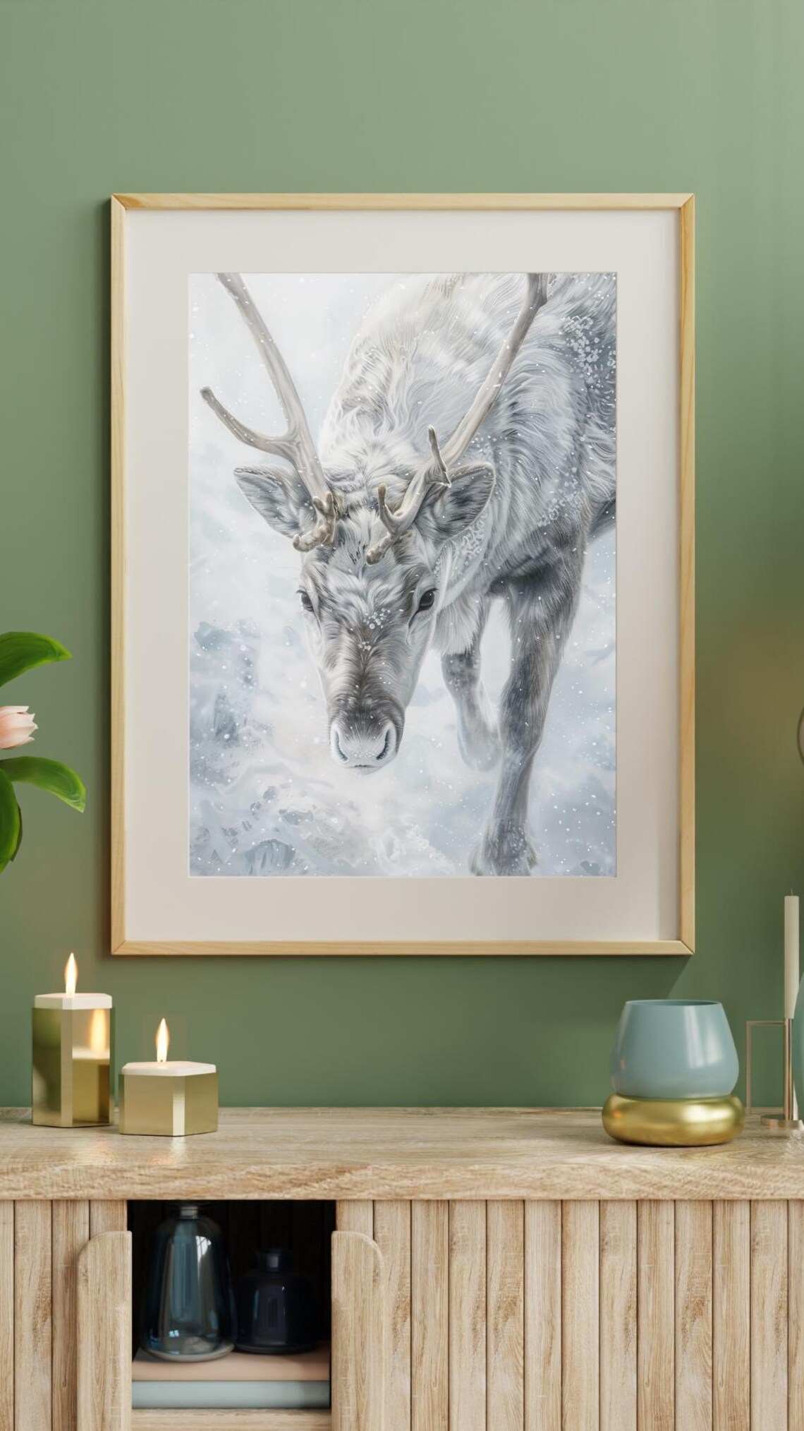 Majestic Reindeer In Snow Close Up Winter Wildlife Art Poster - Image 3